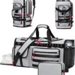 Gym Bags for Men & Women, 45L Travel Duffle Sports Backpack with Shoes & Laptop Compartment, Large Workout Carry On Bag  Overnight Tote, Grey