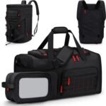 Gym Bags for Men Women, 45L Sports Travel Duffle Bag with Shoe Compartment, 3 in 1 Weekener Overnight Backpack with Wet Pocket, Black