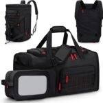 Gym Bags for Men Women, 45L Sports Travel Duffle Bag with Shoe Compartment, 3 in 1 Weekener Overnight Backpack with Wet Pocket, Black