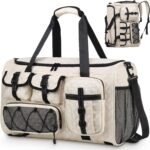 Gym Bag for Men Women, 40L Sport Duffel Bag, Anti-Theft Overnight Backpack W/Shoe Compartment for Fitness Travel, White