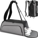 Gym Bag for Women Men, Duffle Travel Bag with Shoes Compartment and Wet Pocket, Waterproof Overnight Carry On Bag Backpack with Two Elastic Bottle Holders for Travel, Workout, Sports, Weekend -