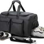 Gym  Bag for Men Women Travel Duffel with Wet Pocket Overnight with Shoe Compartment Carry On Travel Bag Gym Duffle Sports Bag-Black